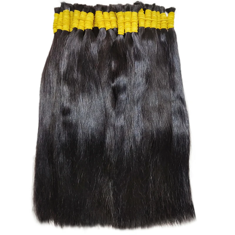 100% 천연 버진 인모 벌크 브레이딩 익스텐션용 자연 블랙 버진 위빙 무가공 노 웨프트 벌크 스트레이트 헤어
