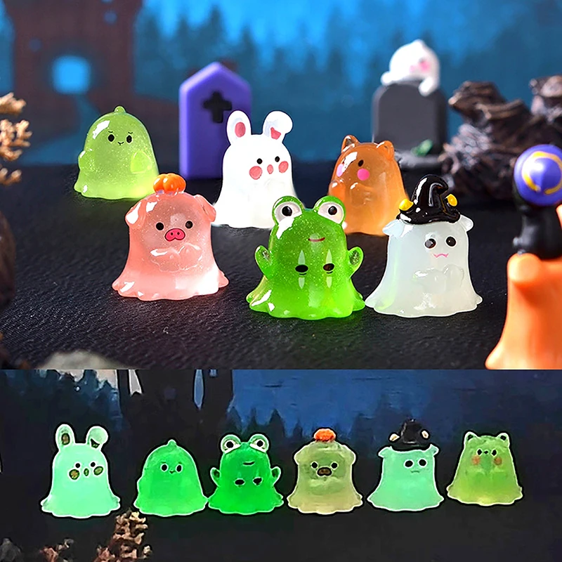 1PC Luminous Rabbit Dragon Ornament Cartoon Frog Pig Figurine Ghost Doll Micro Landscape Christmas Decor Dollhouse Miniature Toy