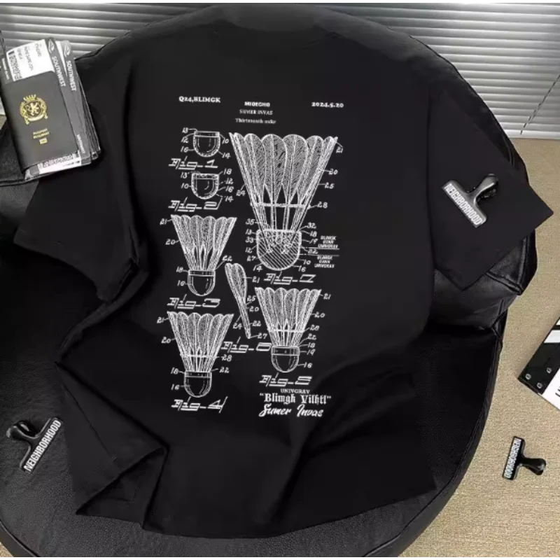 

Unisex Casual Short Sleeve T-shirts 2026 SummerRetro Cotton Badminton Print Short Sleeve T Shirt Casual Loose Oversized Man Top