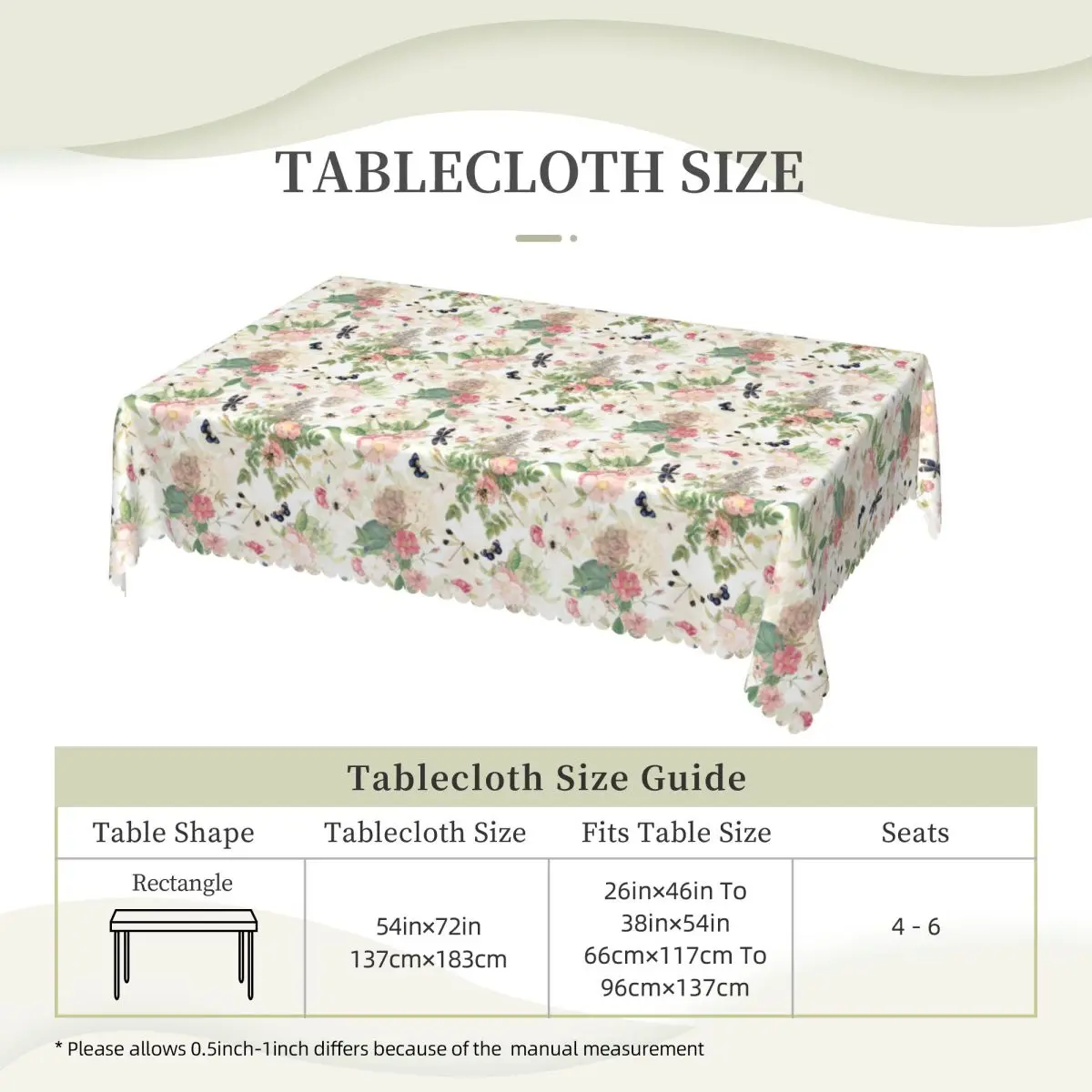 UtART Roses Spring Flower And Early Insects Botanical Custom Rectangular Tablecloth Oilproof Table Cover for Party Table Cloth