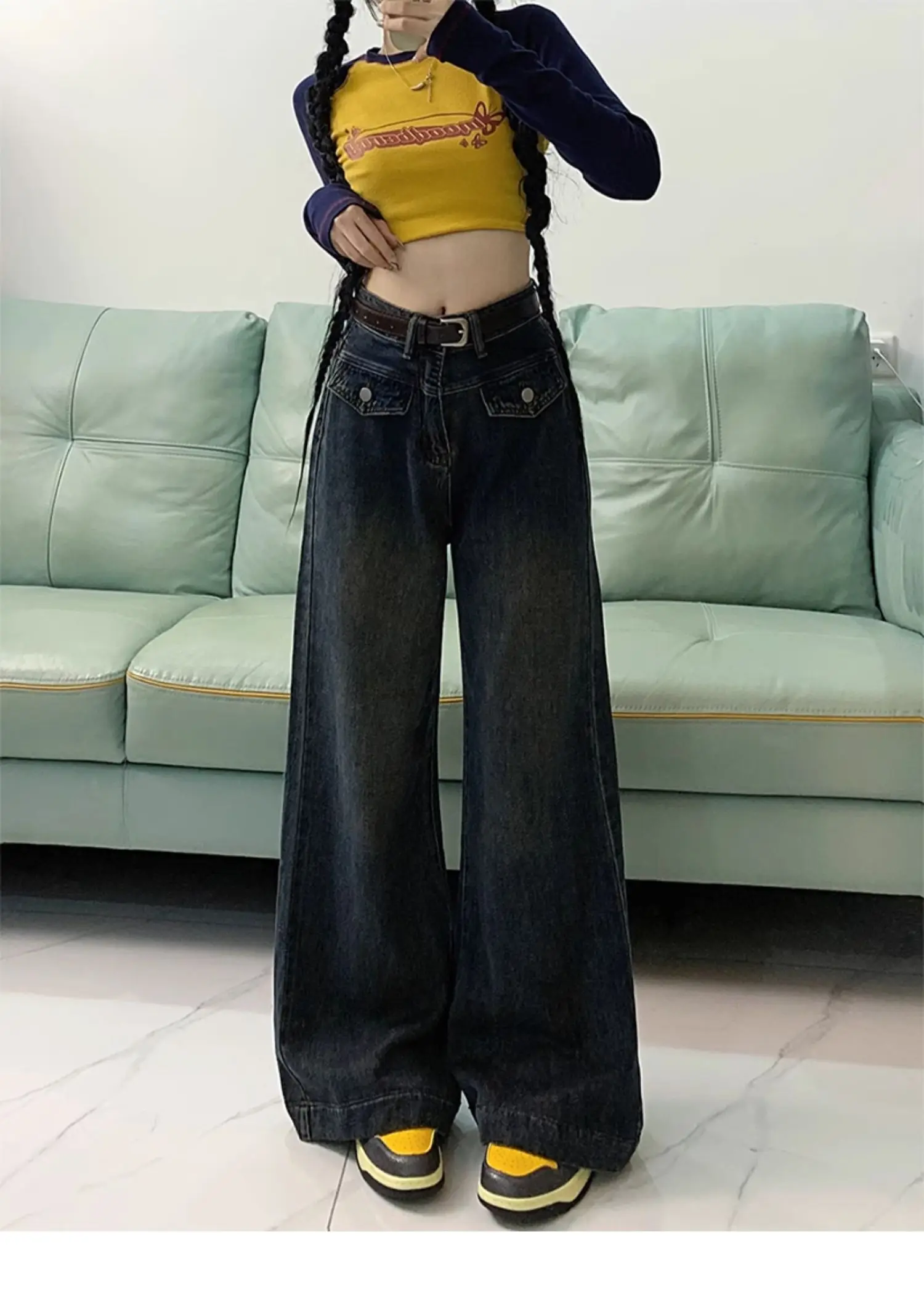 

Широкие брюки для девочек, женские осенние эластичные трикотажные городские индивидуальные удобные ребристые спортивные штаны, простые универсальные брюки