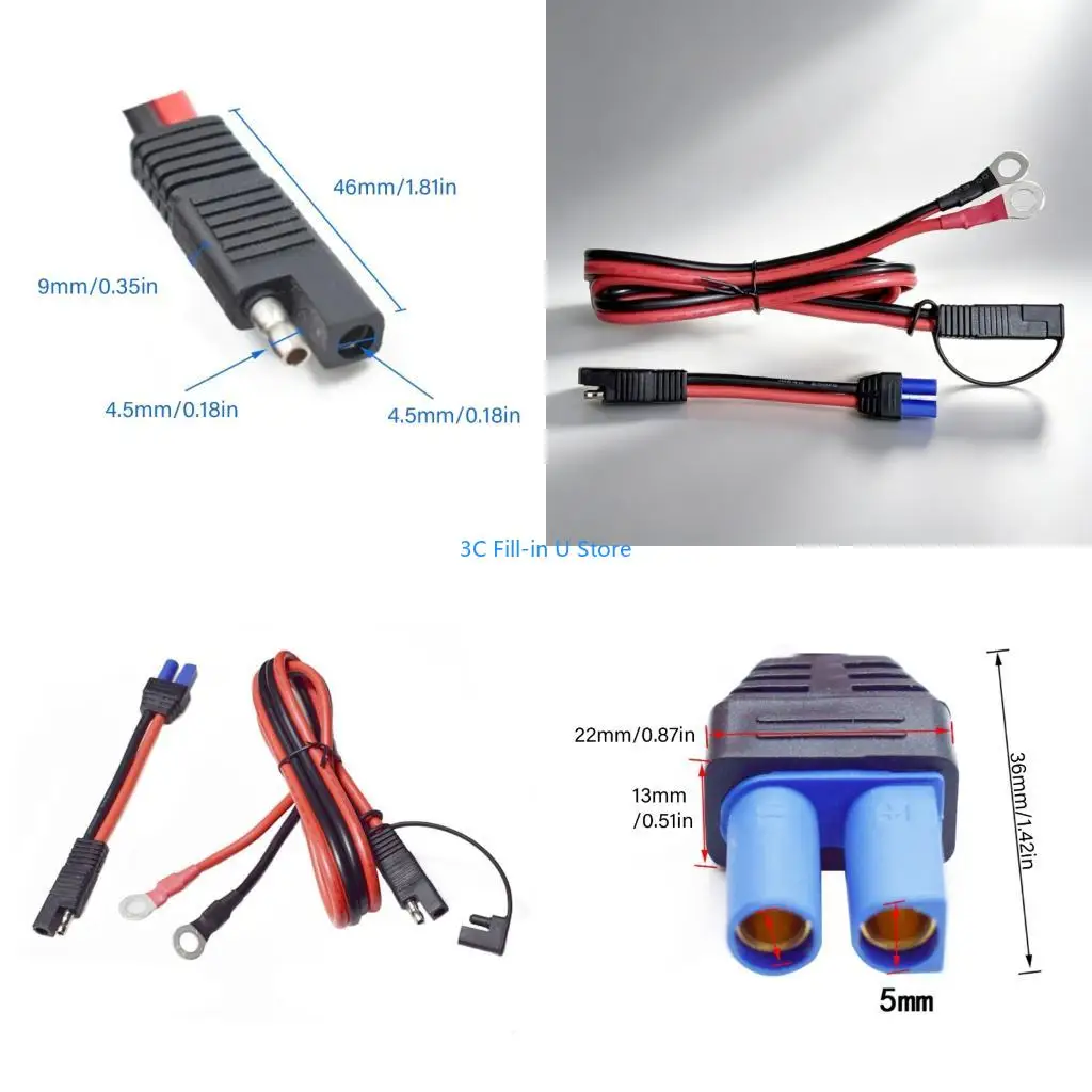 G8TA Vehicle Charging Battery Cable Set SAE to Eyelet Wire and EC5 to 2-Pin Quick-Release Cable for Battery Mounting and Wiring