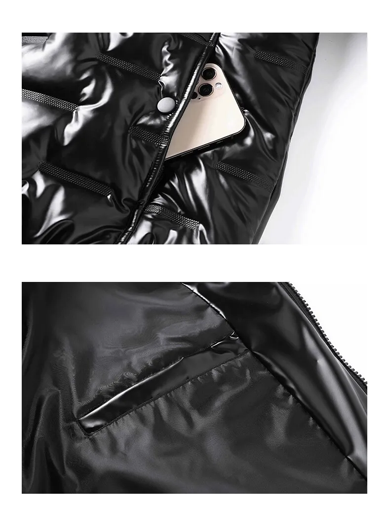 NONEAIR Mens Thick Warm Glossy Black Jackets Outwear Men's Clothings Winter Hooded Parkas Men Windbreaker Fashion Thermal Coats
