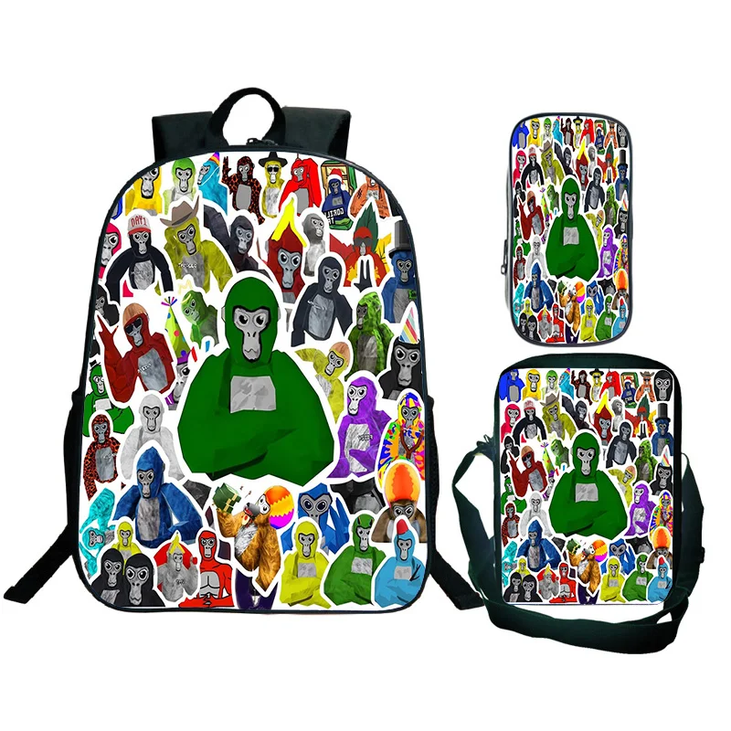 

Gorilla Tag game Backpack Shoulder Bag Pen Bag 3pcs/set Student Fun Cartoon Backpacks Lightweight Animal Custom Pattern Bagpack