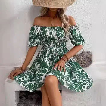 Elegant Women\'s Sexy Midi Dresses 2024 Summer Backless Print Dress Short Dresses Robe Longue Vestidos Casuales Para Dama 2024