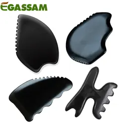 Outils de massage Gua Sha pour le visage et le corps, pierre Gua Sha Bian avec crêtes, grattage doux, noir