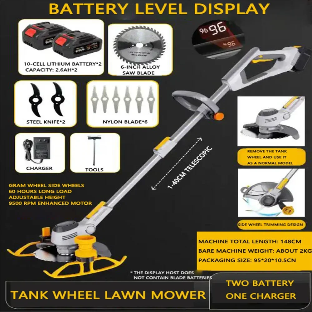 1000W Electric Mower Garden Pruner Tools Cordless Weeder Multifunction Grass Trimmer Rechargeable Lawn Machine With LCD Display