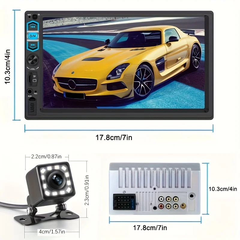 17.78cm HD Car MP5 Player - 2DIN Fit Car Radio with 12LED Backup Camera, Mirror Link, USB/TF/AUX Playback, FM Autoradio