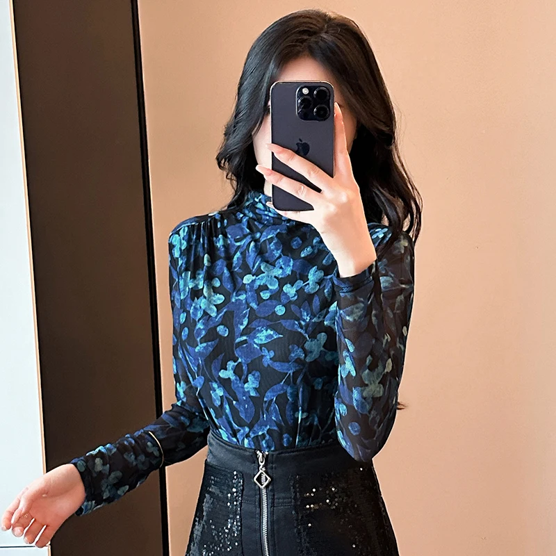 Y2K – ensemble t-shirt en fil pour femmes, tendance, avec chemise à Base en maille à col haut, haut de gamme