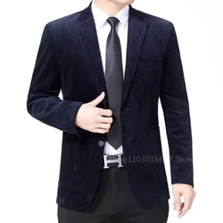 Navy Brand Corduroy Business Blazer Men Spring Autumn Vintage Mens Jackets Cotton Casual Slim Fit Suit Male Size S-6XL Blazer