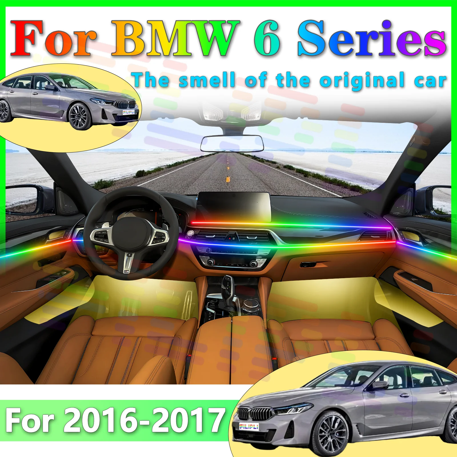 

FILIPLI для BMW 6 серии G30 G31 Светодиодная внутренняя световая лента для атмосферного приложения - работает с 64 цветами RGB-симфонии и различными