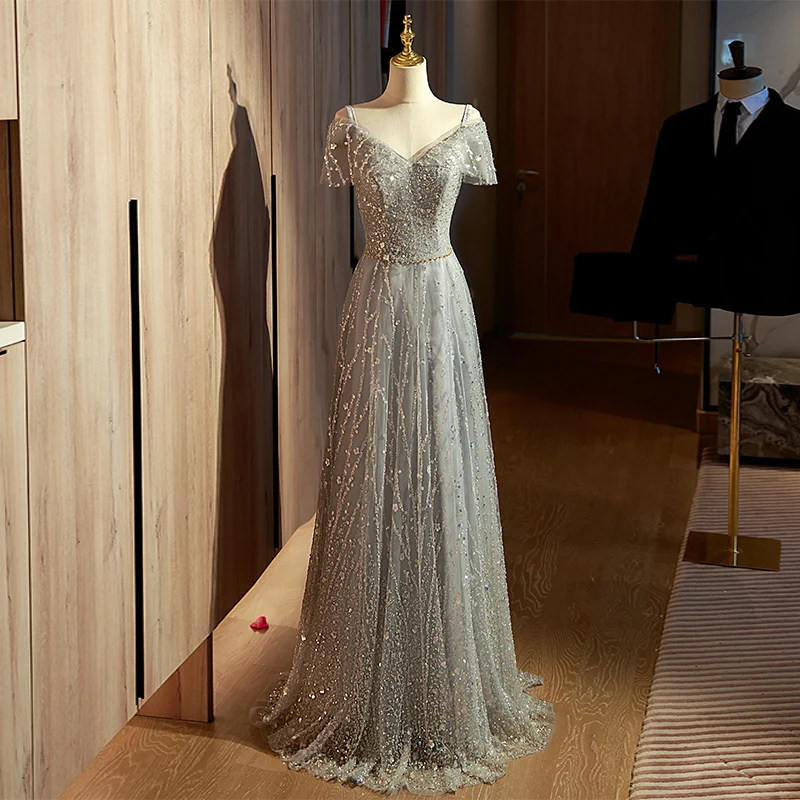 

Элегантное длинное вечернее платье для женщин с пайетками, роскошное, корейский стиль, на одно плечо