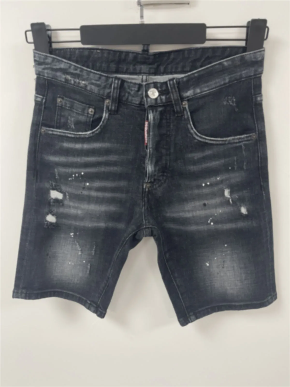 

2024 new denim shorts men's D2 jeans slim fit washed ripped patch black gray worn-out trendy small feet casual