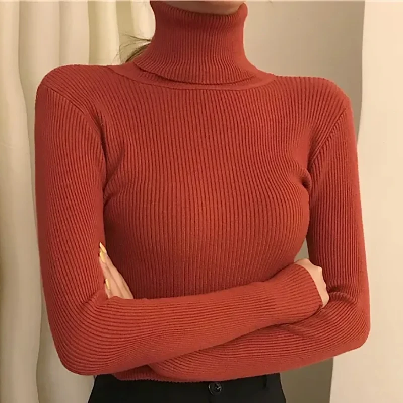 Women Cashmere Warm Sweater Turtleneck Thermal Solid Knit Pullovers Casual Office Sweater Jumpers For Women Autumn Winter