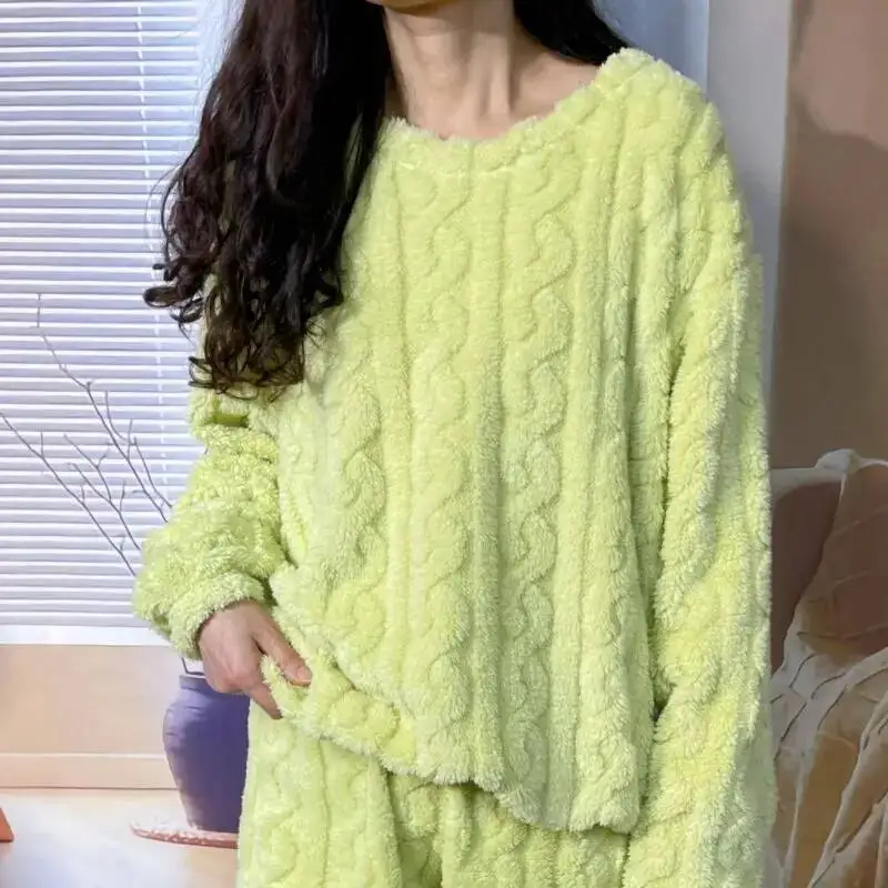 

Женский костюм из кораллового флиса, удобная одежда для сна на флисовой подкладке, осень-зима, новая модель, сохраняющие тепло, топы, хлопковые пижамы