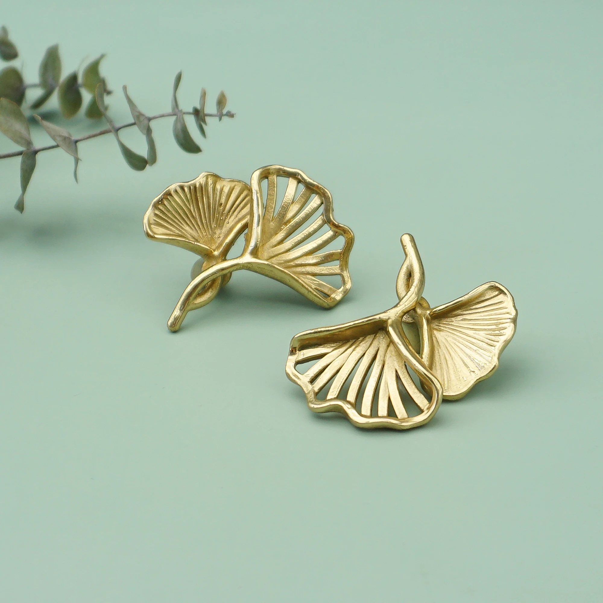 MFYS Ginkgo Biloba Leaves Creative Cabinet Handles Solid Brass Drawer Knobs Wardrobe Pulls Home Decor Nordic Furniture Handle