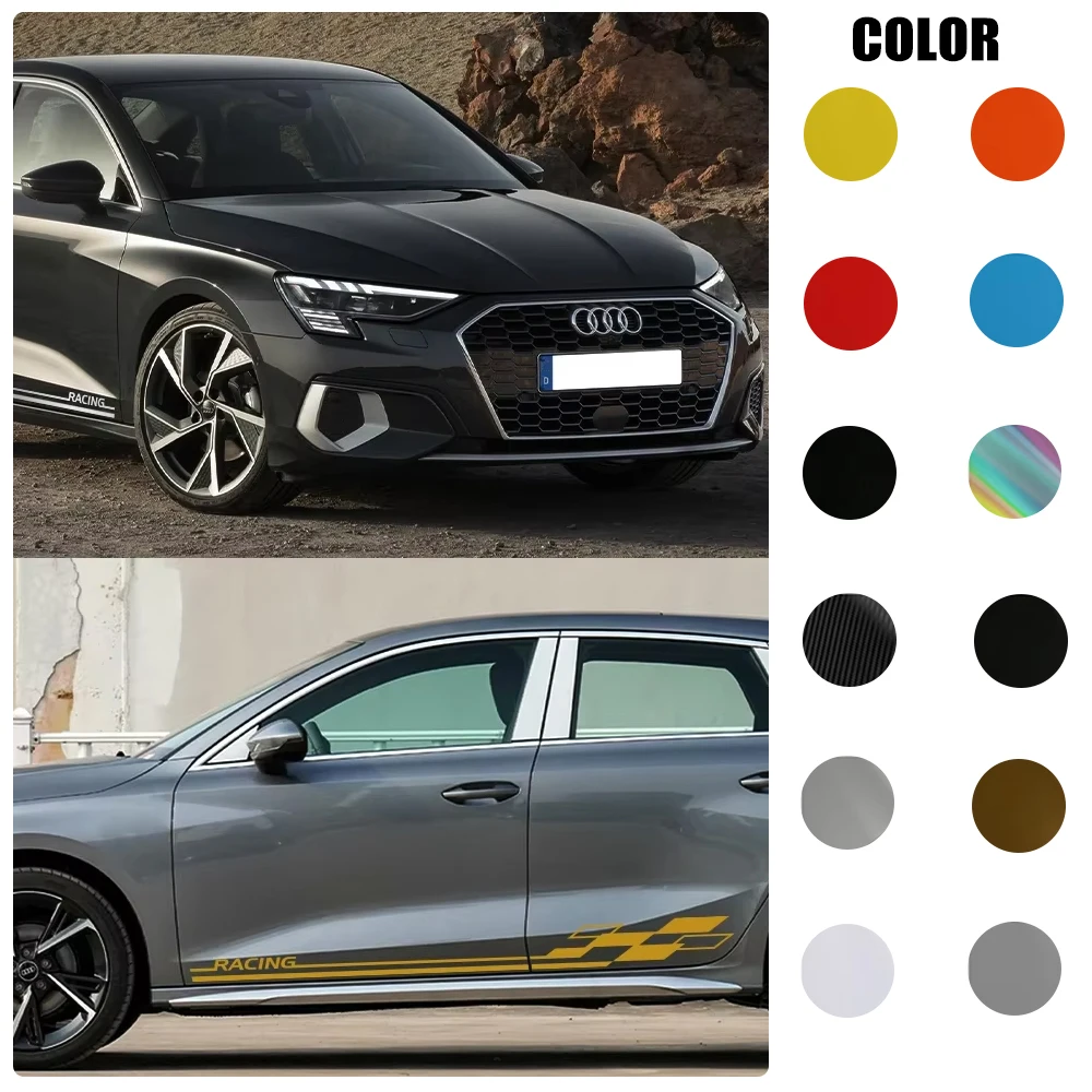 

For Audi A3 8V 8P 8Y 8L Sedan S3 TFSI Sportback RS3 Limousine Car Side Door Sticker Racing Stripes Waterproof Auto Accessories