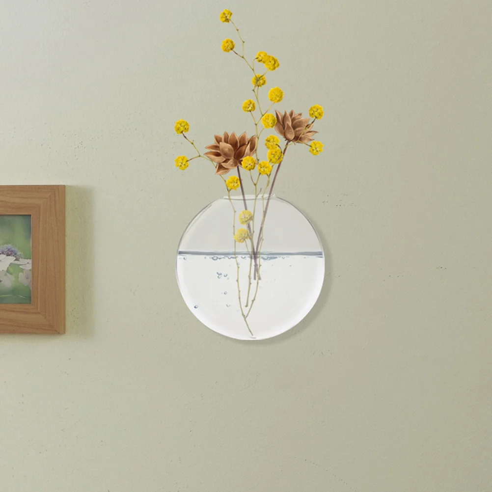 

2Pcs Wall Hanging Glass Hydroponic Vase Transparent Flat Flower Vase Clear Wall Mounted Planter Terrarium Home Office Decor