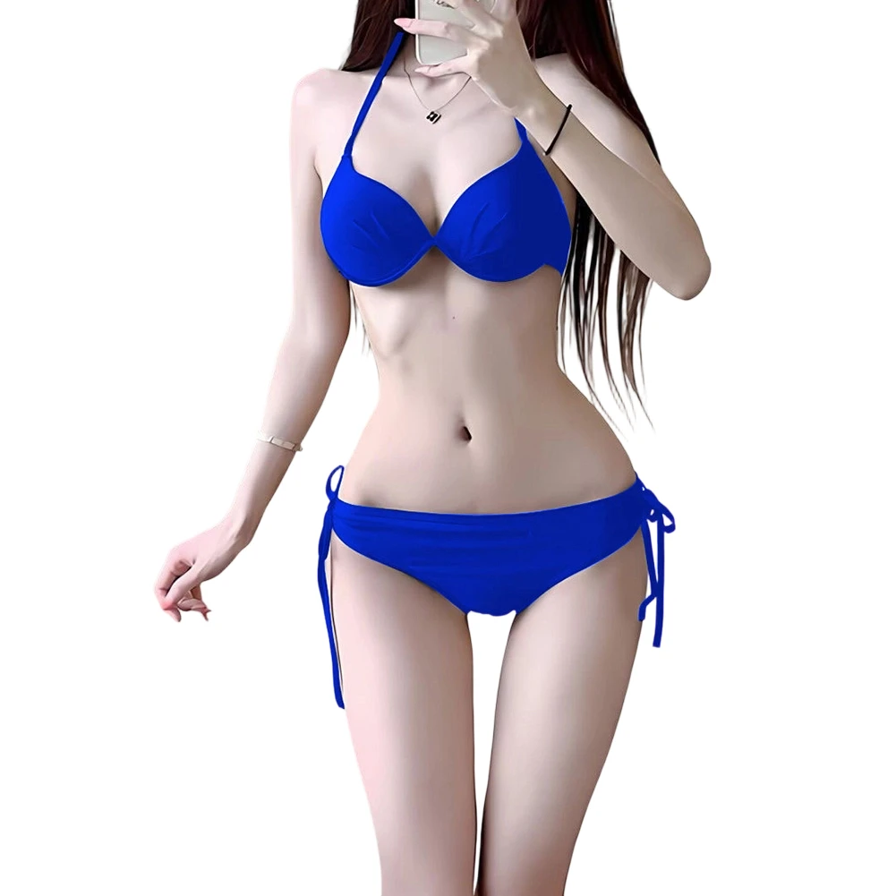 1set Women Two-Piece Bikini Set With Steel Support Beach Swim Sexy Backless Slim Fit Hot Girl Swimsuit For Holiday Beach