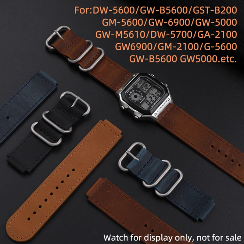 

For Casio G-SHOCK GA2100/2110 GST-B200 DW5610 GW-B5600 watch belt vintage leather bracelet Convex watch strap 16mm men watchband