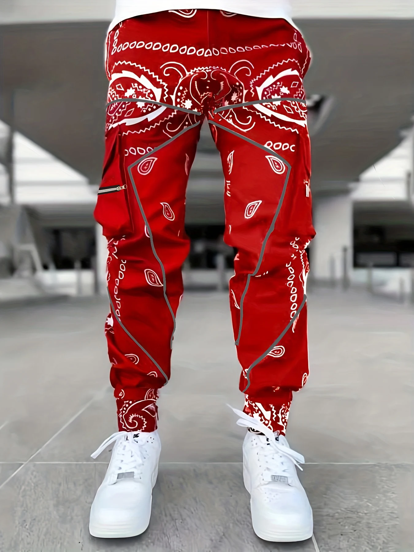 Men's Sports Pants Digital Hip-Hop Pants Printed Flower Cuffs Cropped Pants Multi-Pocket Outdoor Leisure Training Overalls