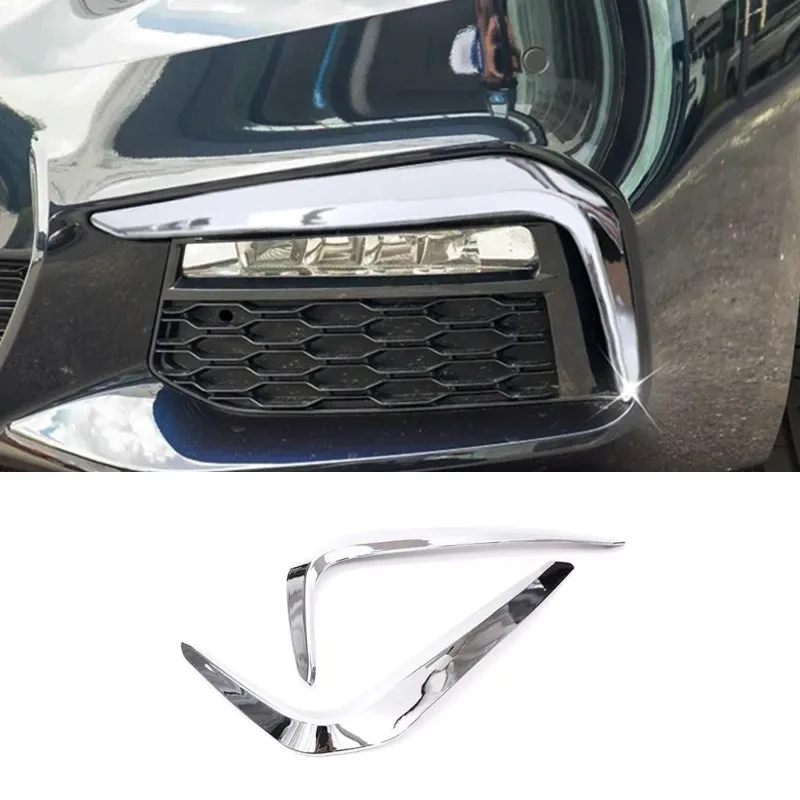 For BMW 5 Series G30 G38 2018-2022 Car Front Fog Light Frame Decoration Trim Strips Silver Stickers Exterior Accessories Decals