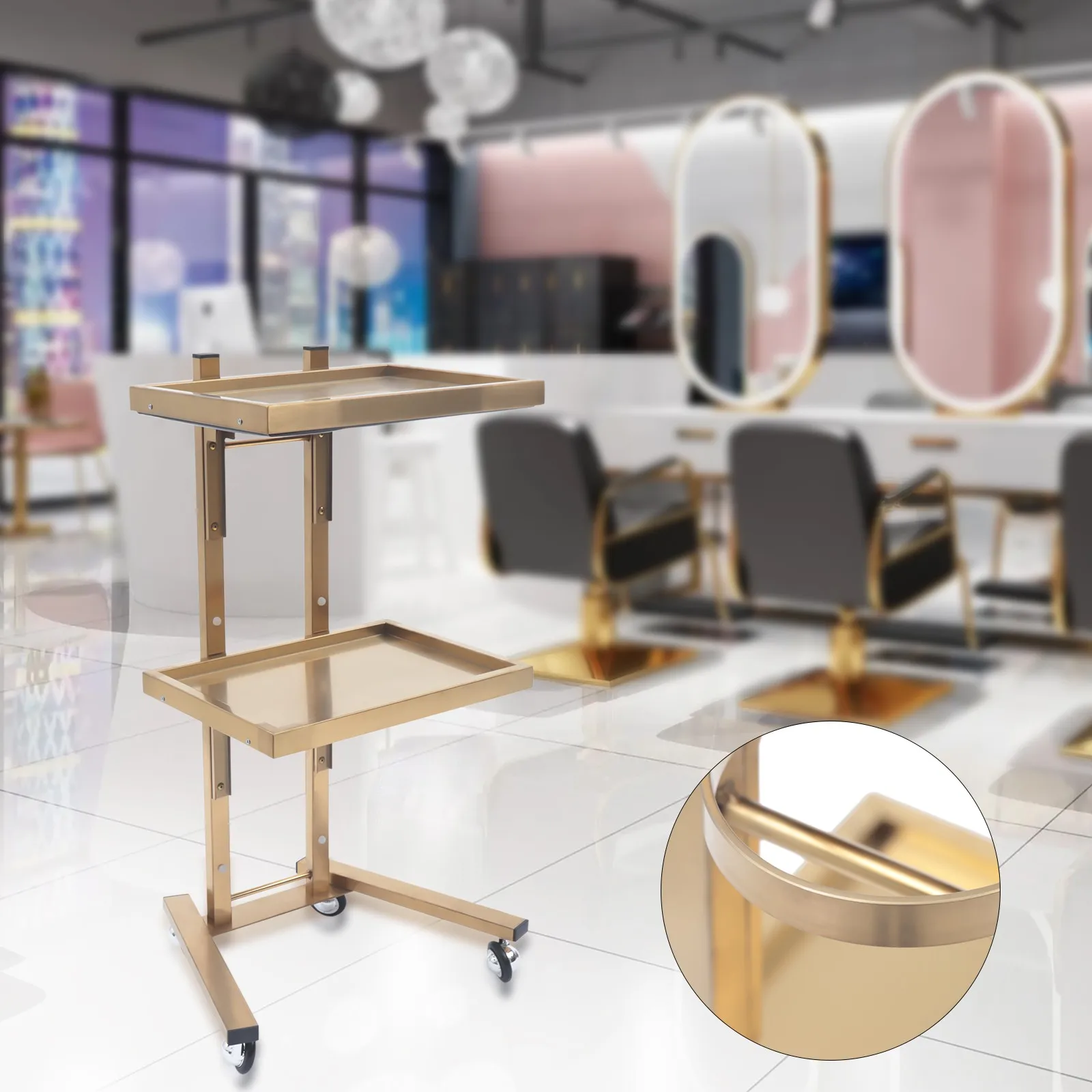 

Gold Finish Beauty Salon Cart with Multi-Tier Storage for Tools