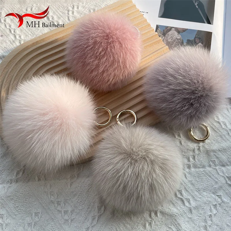 

1Pcs 13cm Fluffy Keychain Natural Fox Fur Plush Balls Pendant Keyrings For Women Girls Cay Key Holder Bags Charms Gifts Pompon