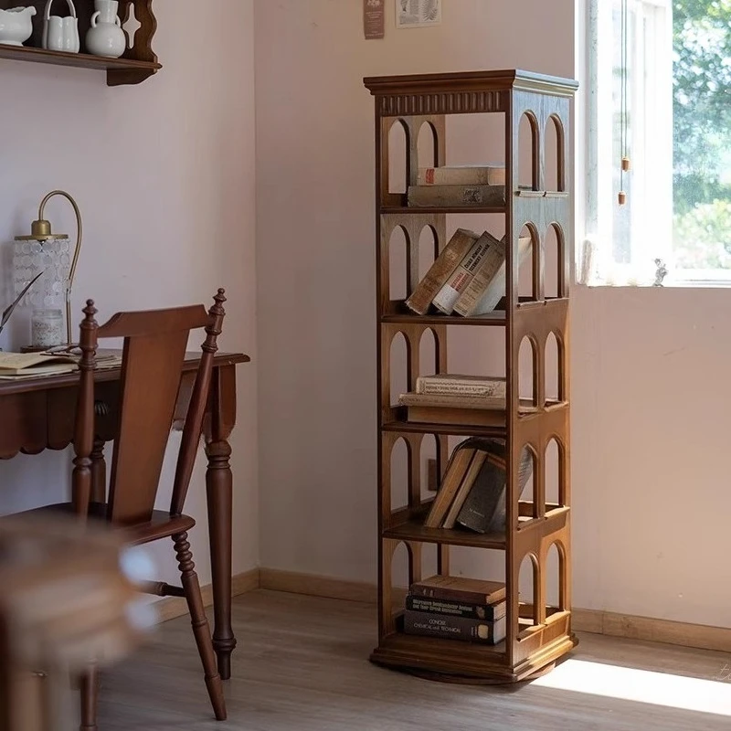 

Retro floor-to-ceiling five-layer shelf, home living room, bedroom, study, bookshelf, medieval figure ornament display