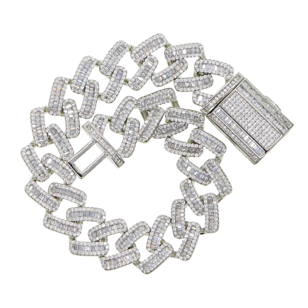 15mm width 5A iced out bling square cz cuban link chain bracelet for men Gold color hiphop jewelry