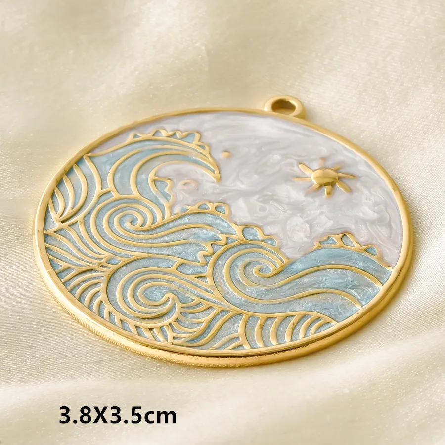 2/6 Stück echt vergoldete Anhänger mit Meeresmotiven, Emaille-Wellen, Seepferdchen, Schildkröte, Edelstahl-Charms für die Schmuckherstellung, Schlüsselanhänger, Großpackung – Detail 7