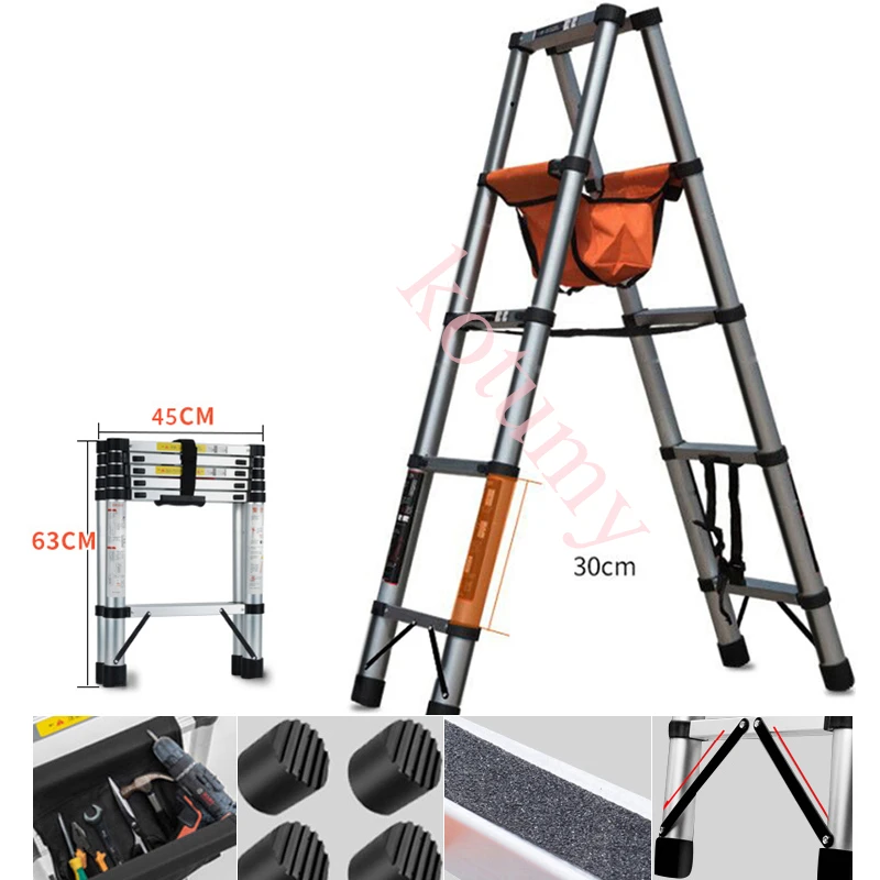 Multifunctional Folding Engineering Ladder Thickened Aluminum Alloy Telescopic Ladder Herringbone Ladder 1.4M+1.4M