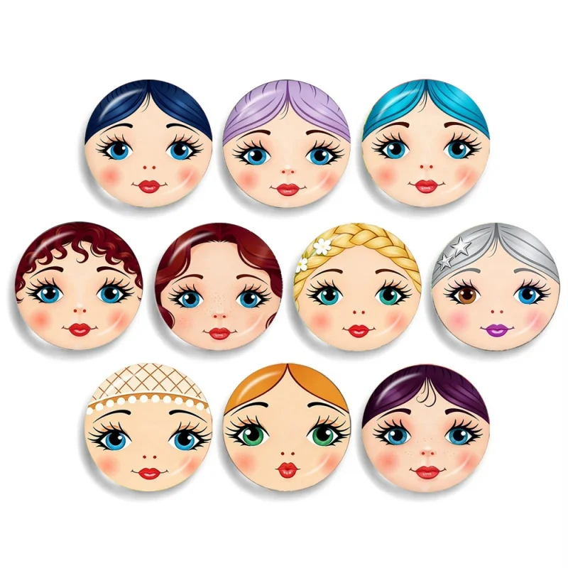 Russian Doll Face Matryoshka Girl Hairstyle 10pcs 12mm/18mm/20mm/25mm/30mm Round Photo Glass Cabochon Demo Flat Back Making