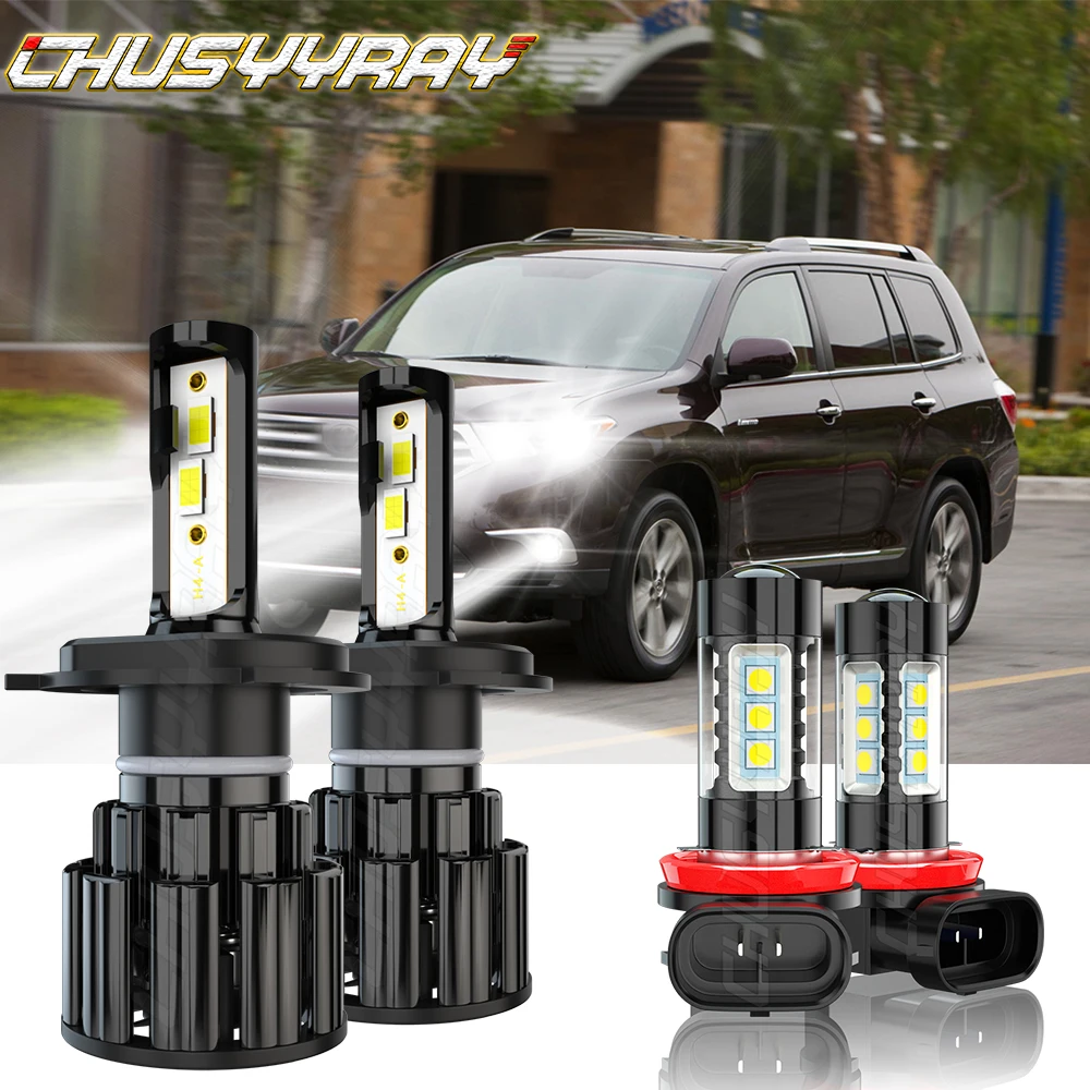 

CHUSYYRAY Compatible For Toyota Highlander 2008 2009 2010 4X LED Headlight High/Low Fog Light Bulbs Kit 6000K Super Bright