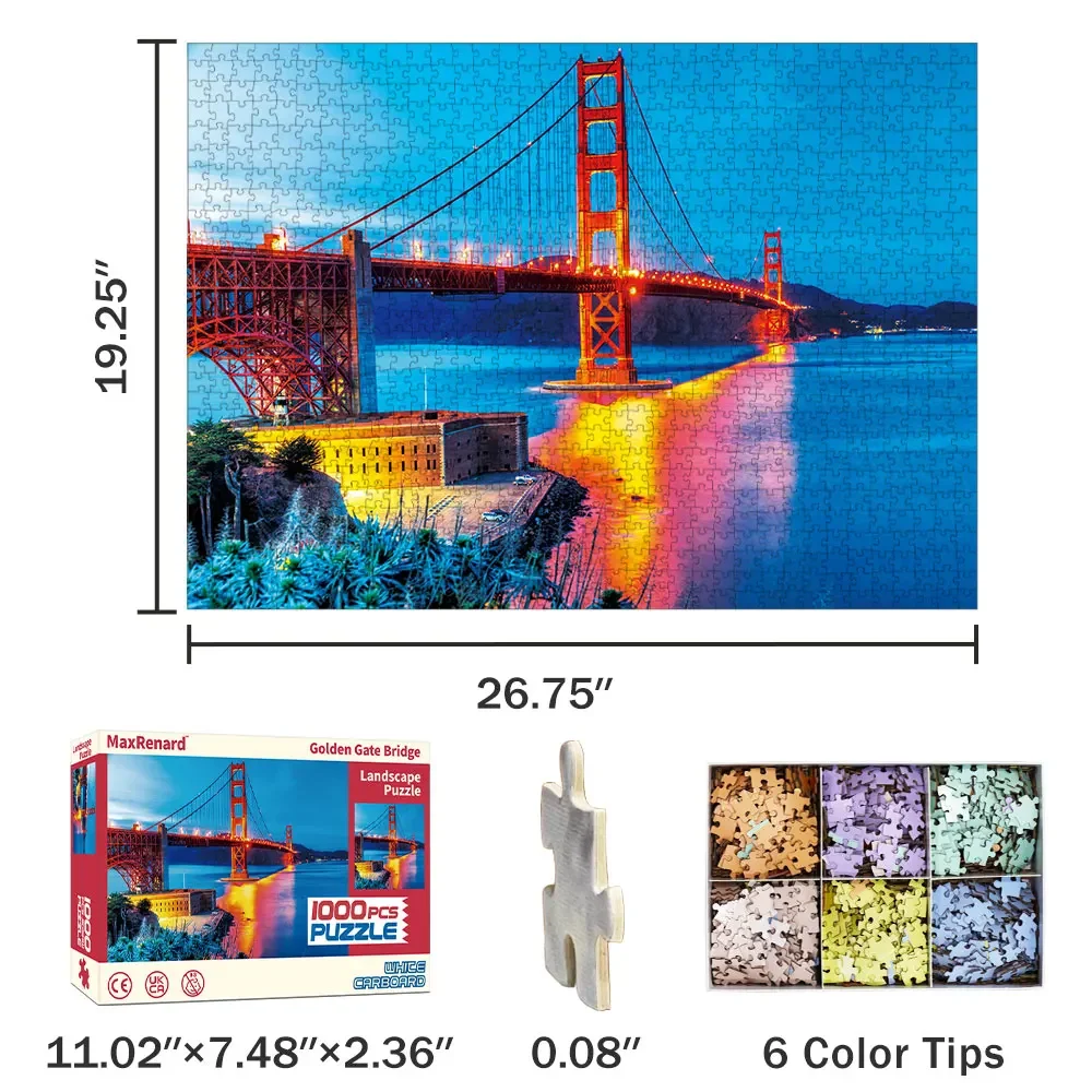 MaxRenard Puzzle 1000 pezzi Golden Gate Bridge Landscape Jigsaw Puzzle per adulti giocattoli di decompressione per la decorazione della parete di casa