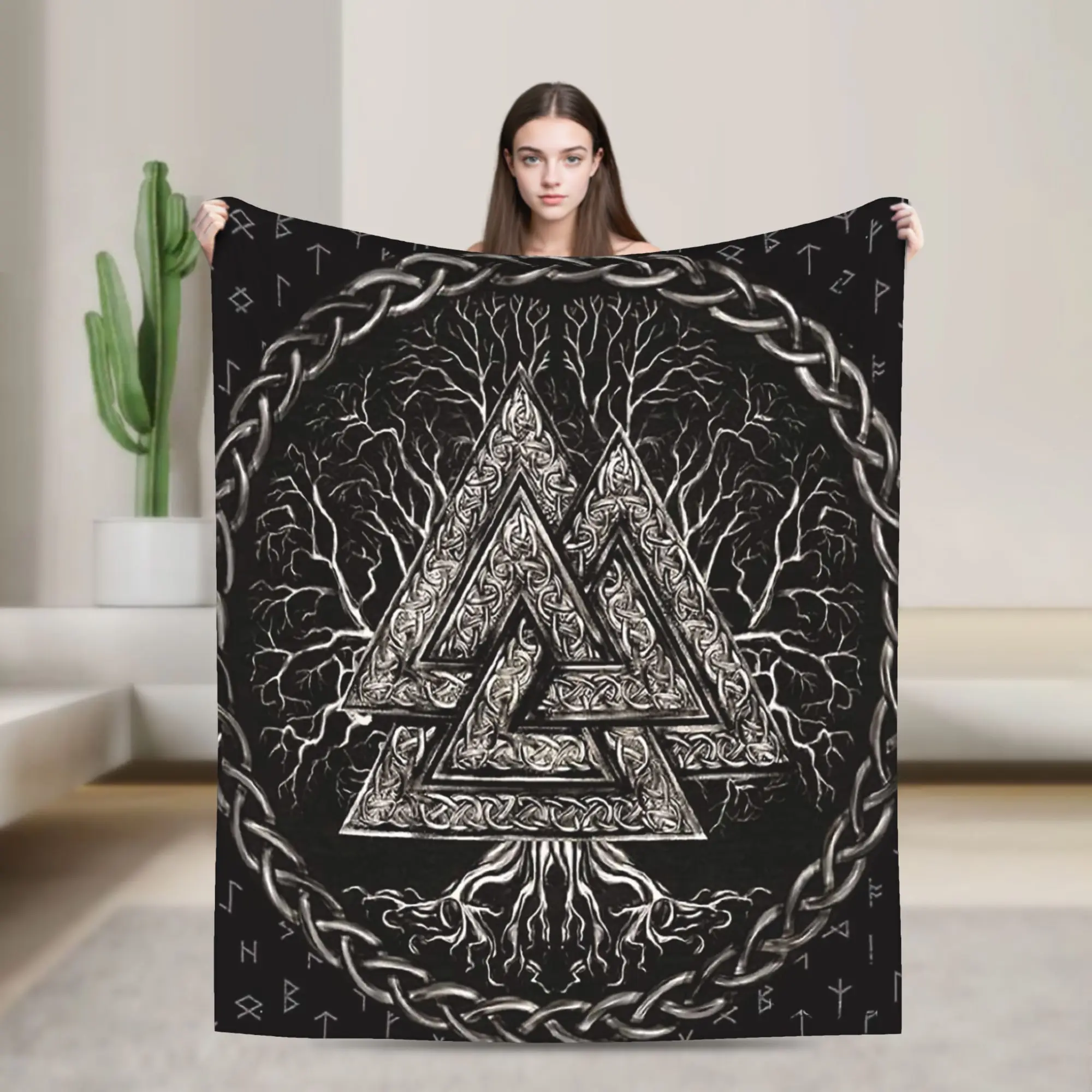 Vikingg Tattoo Tree of Life Blanket Mystic Symbol Flannel Funny Warm Throw Blankets for Home Restaurant All Season