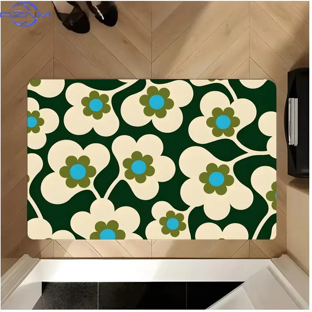 retro floral fashion print O-Orla Kiely Flower Floor Mat Washable Absorbent Flannel Door Mat Non-Slip Indoor Floor Rug