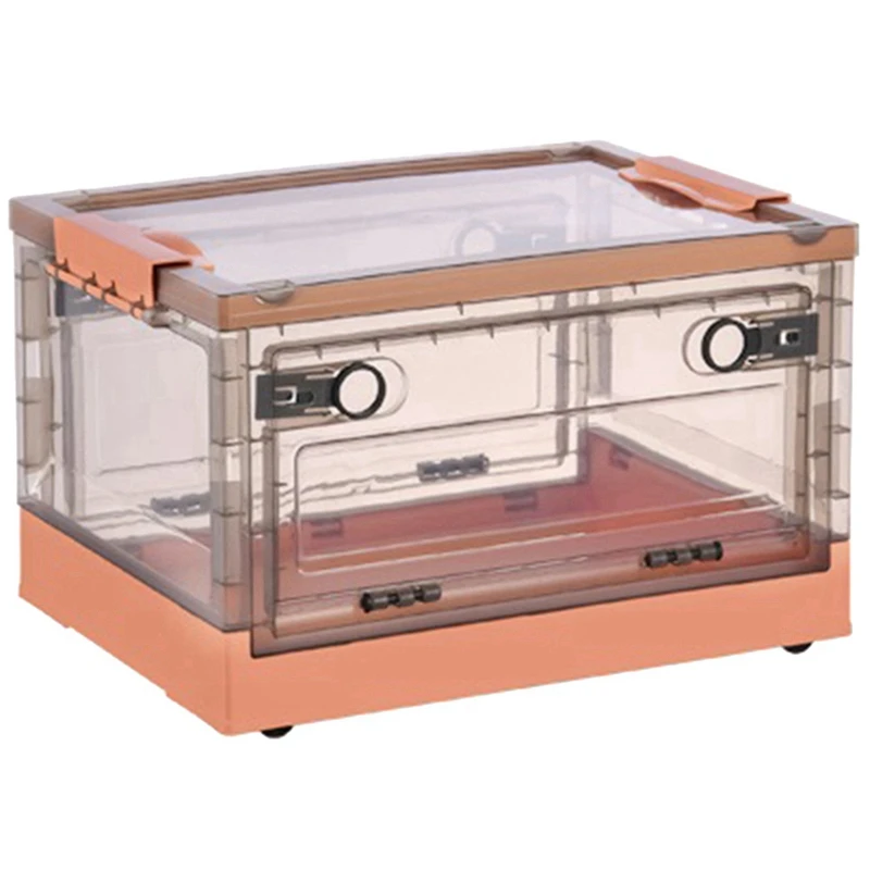 

Collapsible Storage Bins With Double Side Doors , Clear Storage Boxes With Lid , Organization Box With Wheels