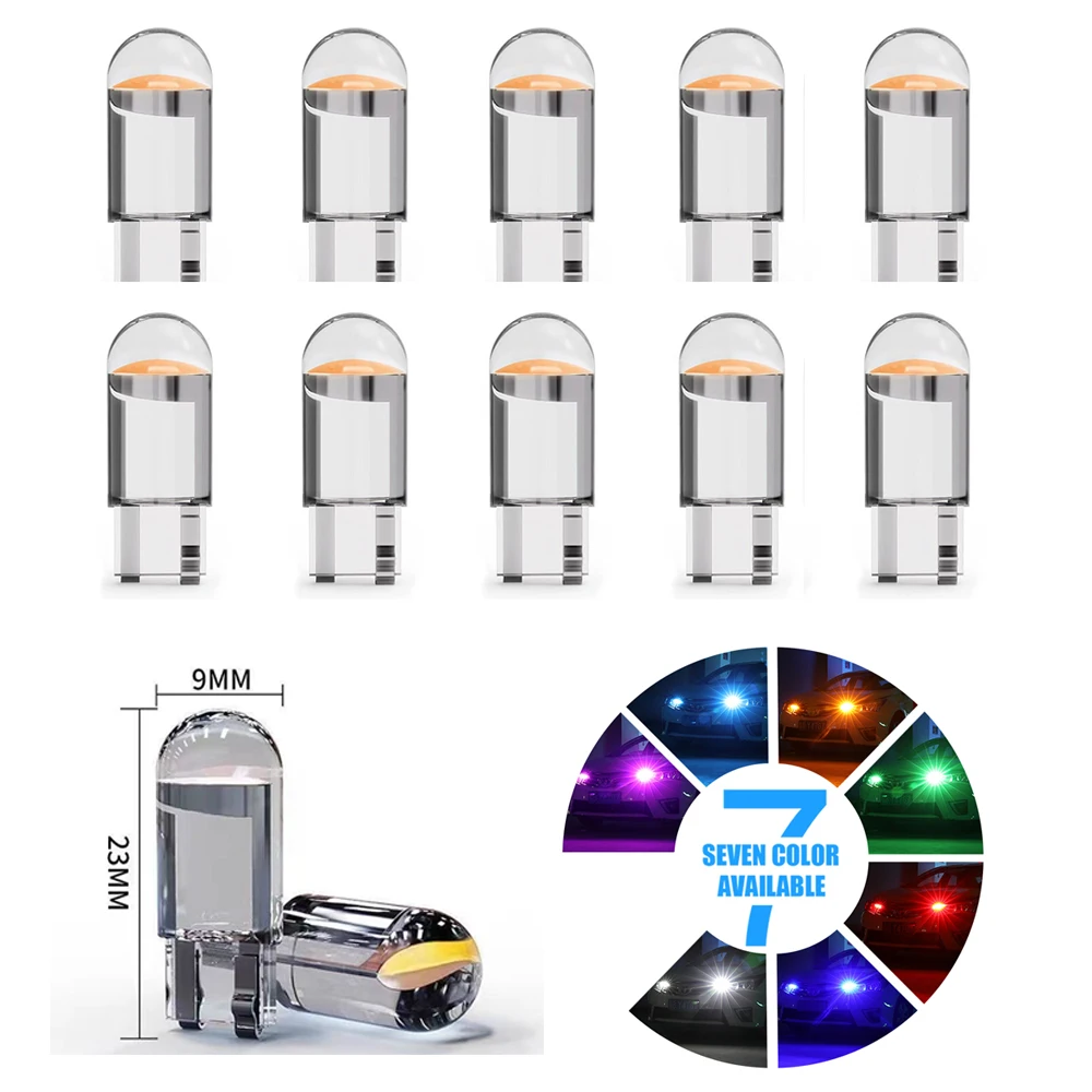 10PCS Car LED COB Bulb T10 W5W Signal Light 12V 6500K White Auto Interior Dome Reading License Plate Lamps Wedge Side Bulbs