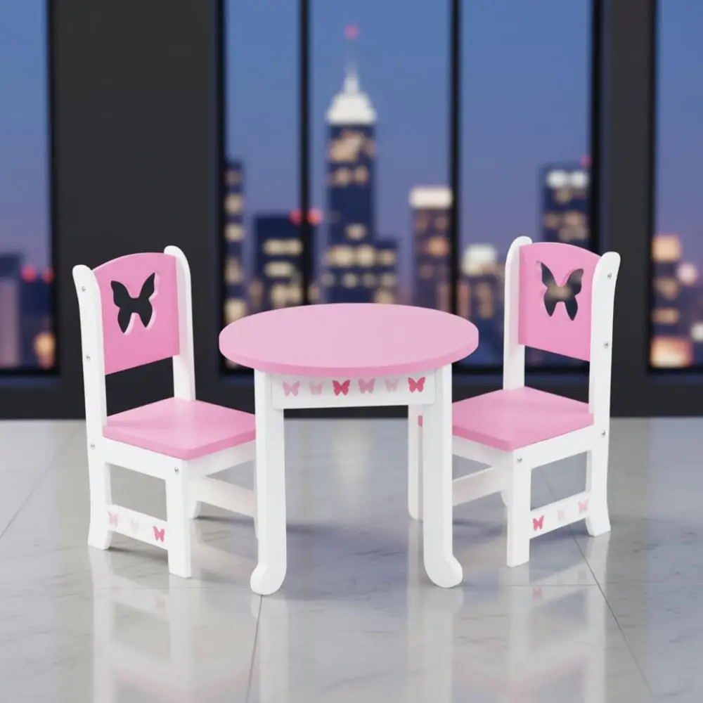 

Деревянный кухонный обеденный набор для куклы 18 дюймов с 4 стульями — подходит для американской девушки, нашей поколения, мое жизнь в роли Адоры — тема бабочки —