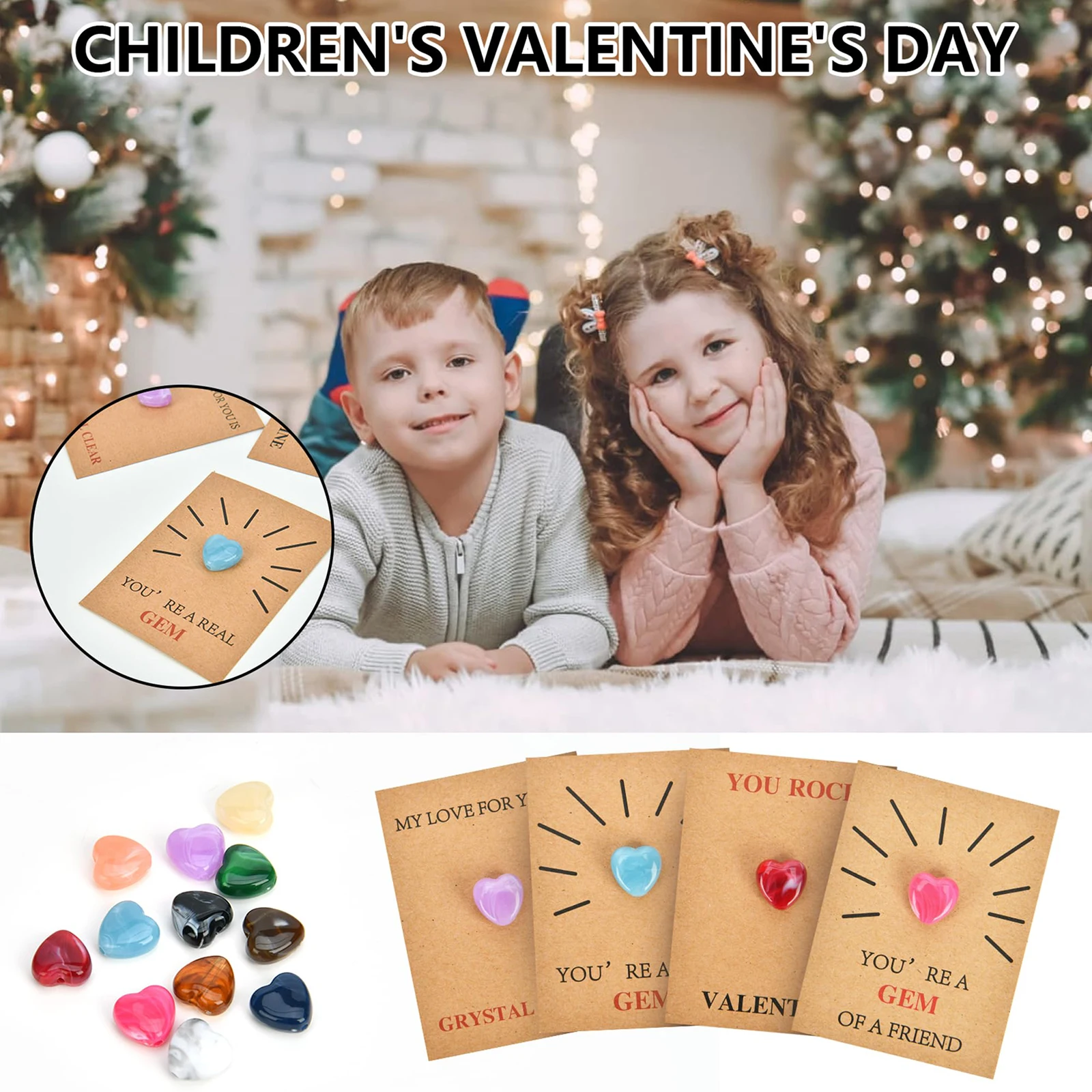 24 Pack Funny Valentine Exchange Card Gift with Heart-Shape Gems Valentines Cards for Boys Girls  Classroom Party Favors