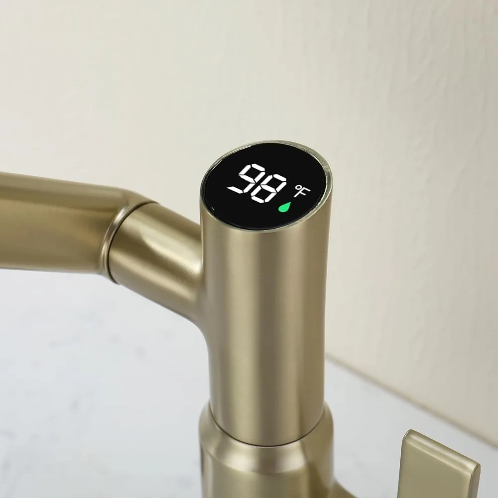 Rotatable Bathroom Faucet with Temperature Display, 3 Water Modes, Brushed Gold, Battery-Free, BF2204-6 Long Tail Keyword