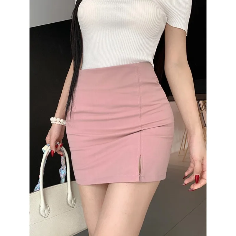 

Черная плиссированная короткая юбка в стиле ретро с разрезом, женские узкие летние юбки с высокой талией для девочек Y2K Saias, сумка трапециевидной формы для девочек, мини-Faldas