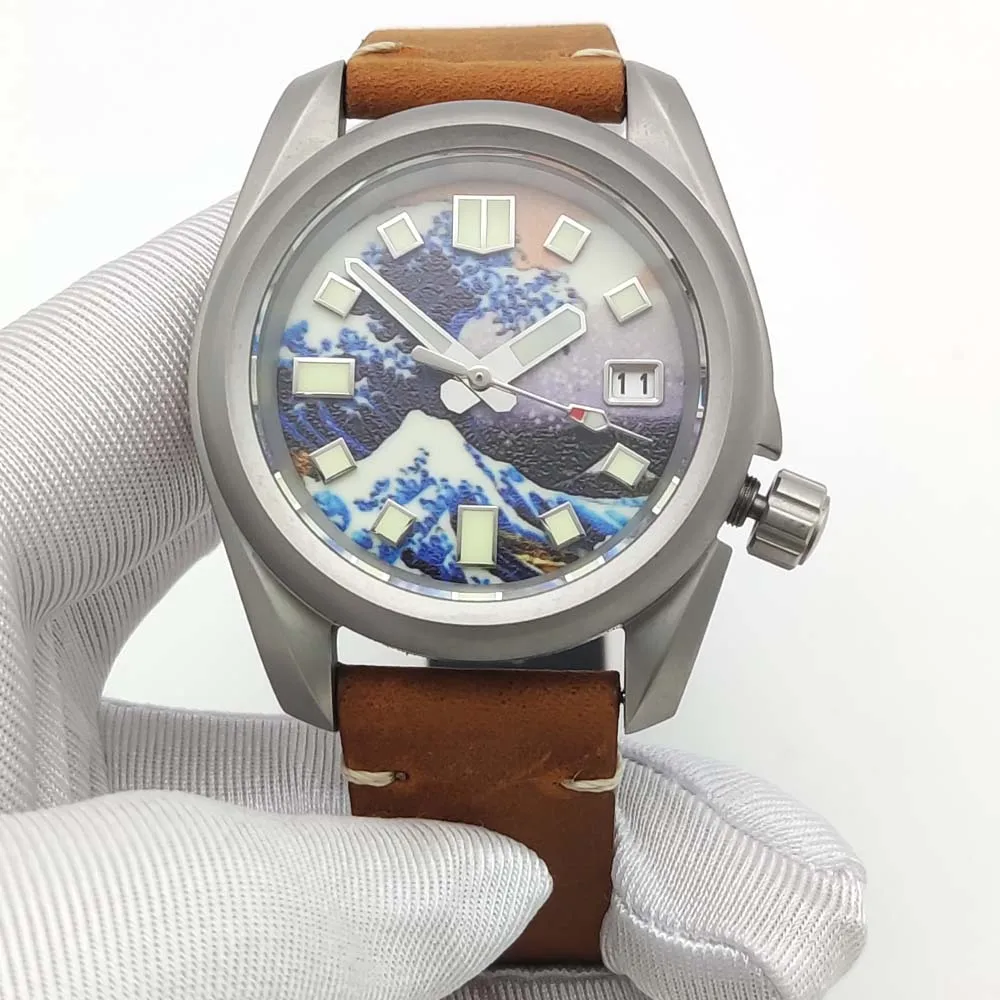 Reloj de hombre cepillado vintage de 40 mm con esfera totalmente luminosa por la noche con cristal de zafiro y movimiento NH35, reloj de pulsera para hombre