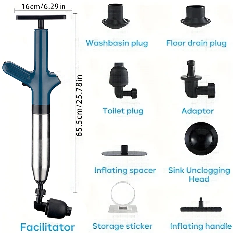 High Pressure Drainage Dredging Tool, Multiple Adapters, Manual Pipe Cleaner For Toilet, Sink, And Floor Drain Pipe Uncloggers