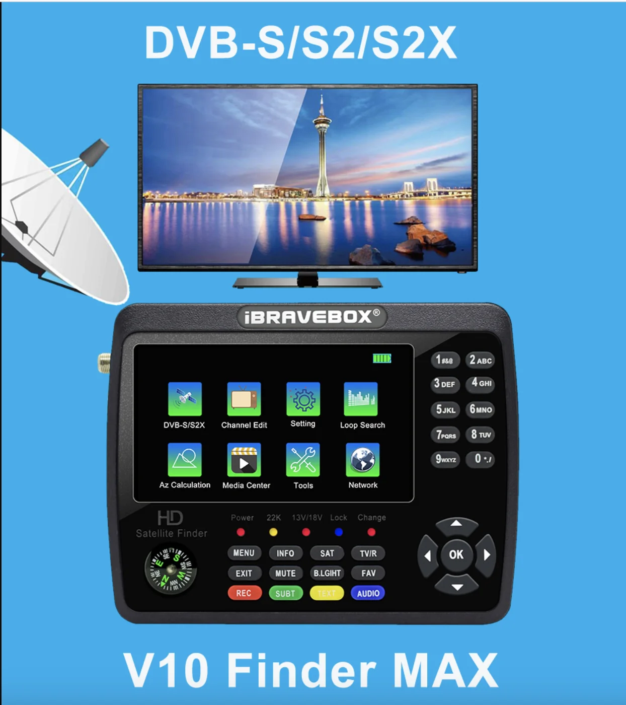 V10 Finder Max H.264/H.265 10 Bit Decoding HD 1080P 4.3 LCD DVB-S2/S2X Satellite Finder Signal Meter Satellite Finder vs v8