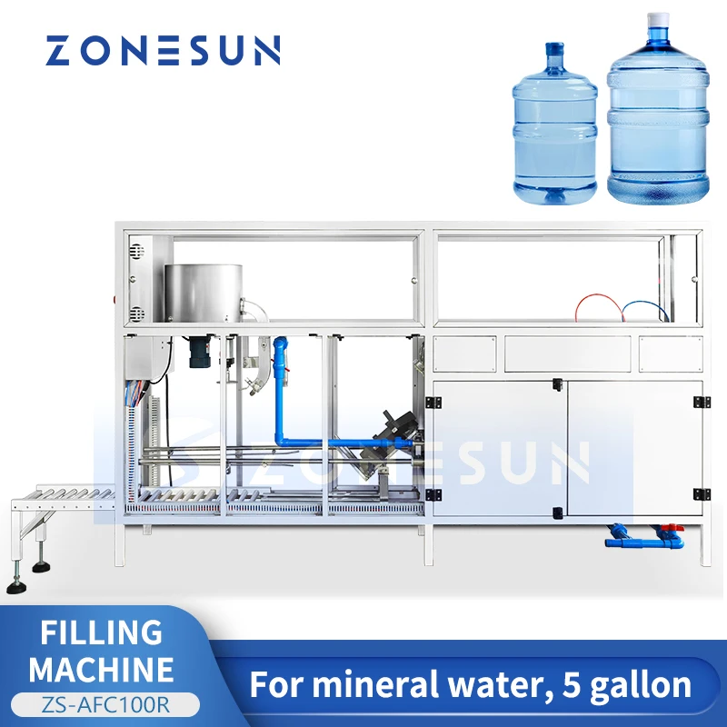 ZONESUN الماسورة آلة تعبئة المياه زجاجة شطف 5 جالون تعبئة مياه الشرب السد ختم ZS-XG100J