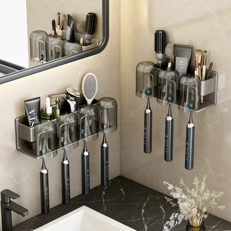 

Toothbrush Rack Rack Wall Mounted Without Punching Mouthwash Cup Storage Household Set Wall Mounted Electric Toothbrush Rack