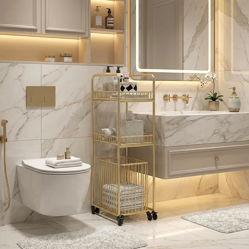 Toilet wrought iron  bathroom storage rack, wheeled mobile multi-layer large-capacity seam rack, towel, bath towel hanging
