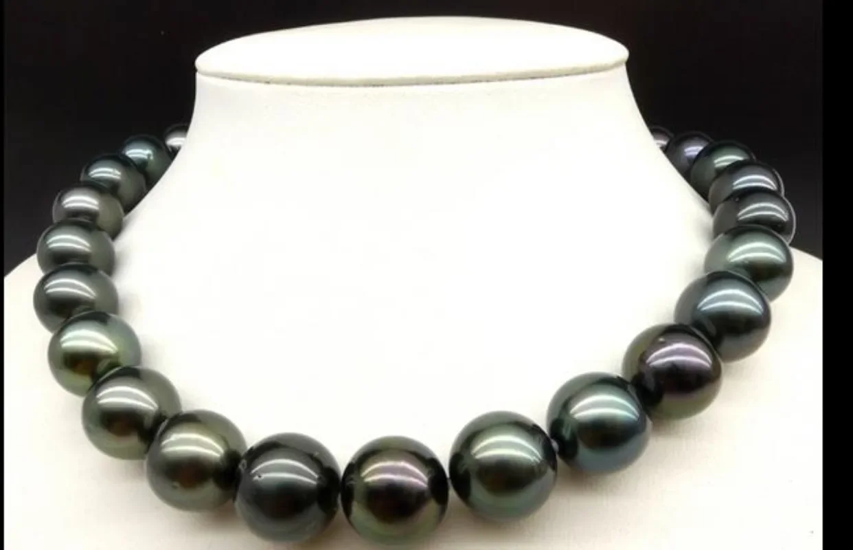 

Huge Natural 17"12-15mm Genuine Black Peacock Round Pearl Necklace Women Jewelry Wedding Party Gift 925 Sterling Silver